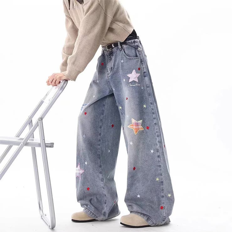 ゆるカワコーデ☆【春】星型ワッペン ワイドデニムパンツ | 17kg | 詳細画像1 