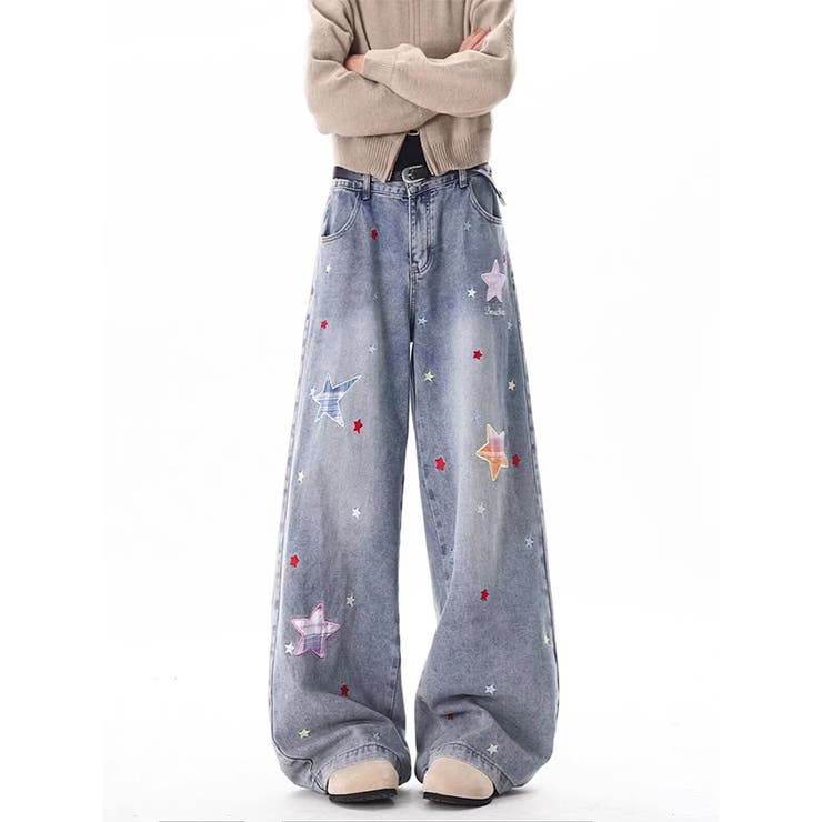 ゆるカワコーデ☆【春】星型ワッペン ワイドデニムパンツ | 17kg | 詳細画像2 