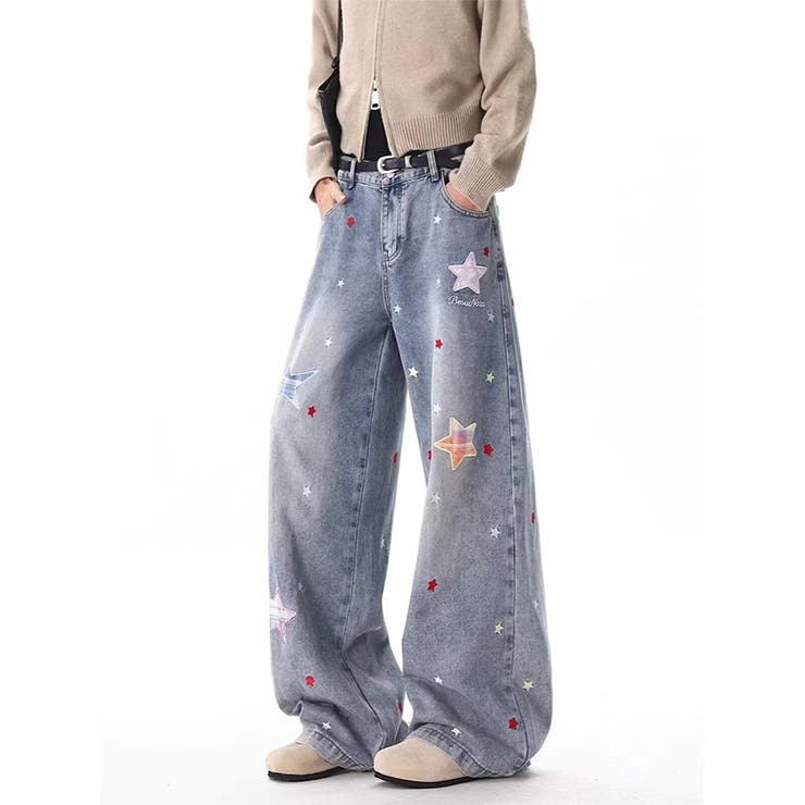 ゆるカワコーデ☆【春】星型ワッペン ワイドデニムパンツ | 17kg | 詳細画像3 