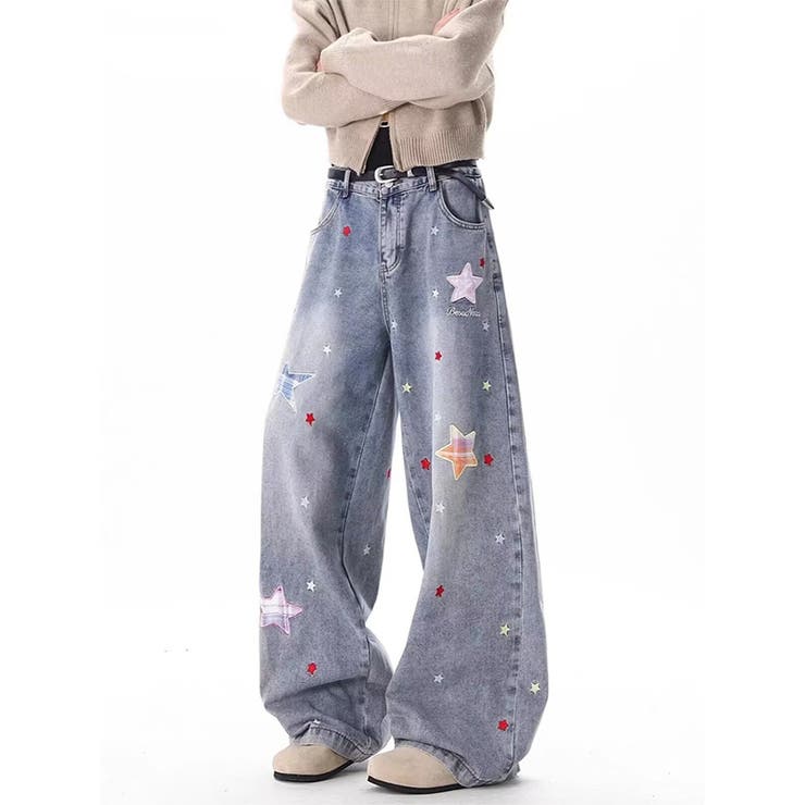 ゆるカワコーデ☆【春】星型ワッペン ワイドデニムパンツ | 17kg | 詳細画像4 