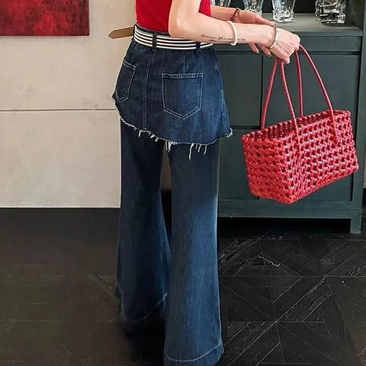 今季トレンド☆【春】フェイクレイヤードスカート風デニムパンツ | 17kg | 詳細画像9 