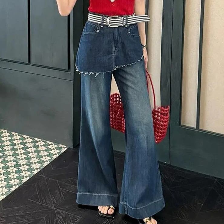 今季トレンド☆【春】フェイクレイヤードスカート風デニムパンツ | 17kg | 詳細画像6 