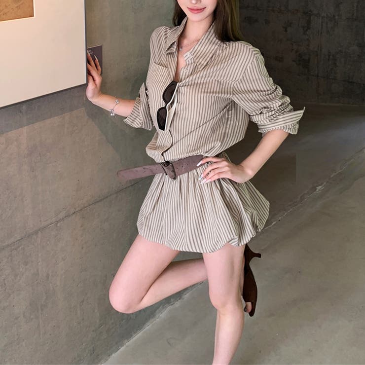 気負わず快適☆【春】ストライプ バルーンシャツワンピース | 17kg | 詳細画像1 