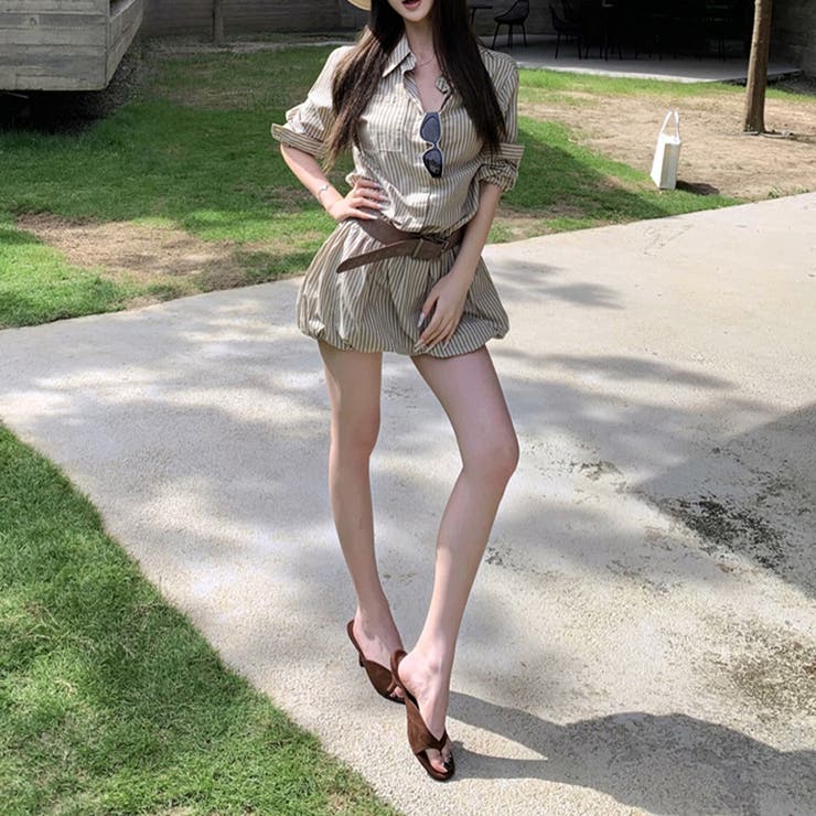 気負わず快適☆【春】ストライプ バルーンシャツワンピース | 17kg | 詳細画像2 