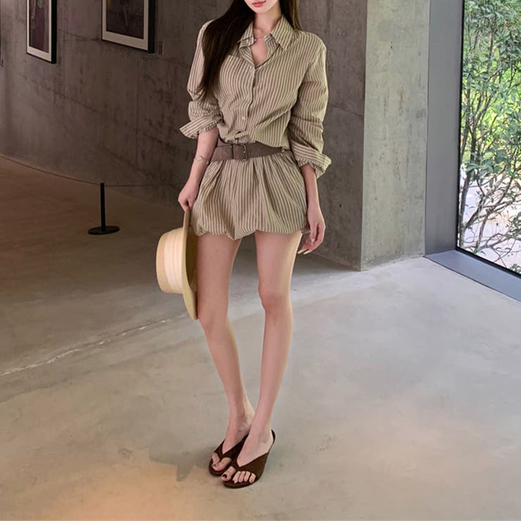 気負わず快適☆【春】ストライプ バルーンシャツワンピース | 17kg | 詳細画像8 