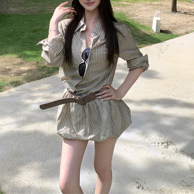 気負わず快適☆【春】ストライプ バルーンシャツワンピース | 17kg | 詳細画像12 