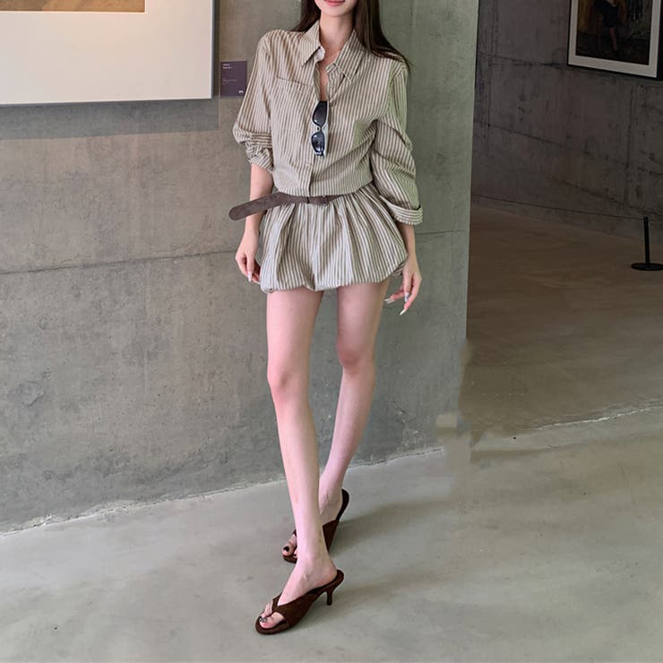 気負わず快適☆【春】ストライプ バルーンシャツワンピース | 17kg | 詳細画像4 