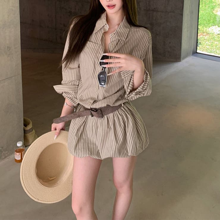 気負わず快適☆【春】ストライプ バルーンシャツワンピース | 17kg | 詳細画像5 