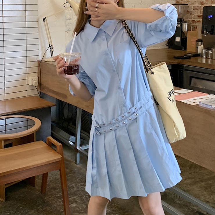 甘辛系ガールズ 【春】ダブルウエストベルト装飾 シャツワンピースプリーツスカート | 17kg | 詳細画像2 