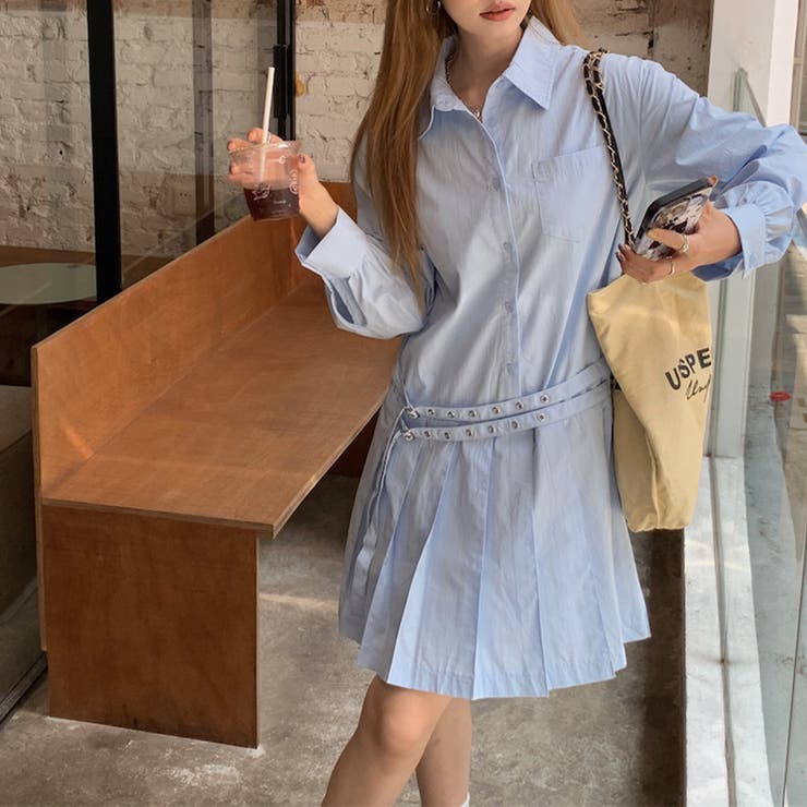 甘辛系ガールズ 【春】ダブルウエストベルト装飾 シャツワンピースプリーツスカート | 17kg | 詳細画像6 