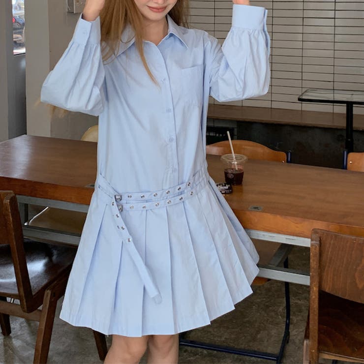 甘辛系ガールズ 【春】ダブルウエストベルト装飾 シャツワンピースプリーツスカート | 17kg | 詳細画像15 