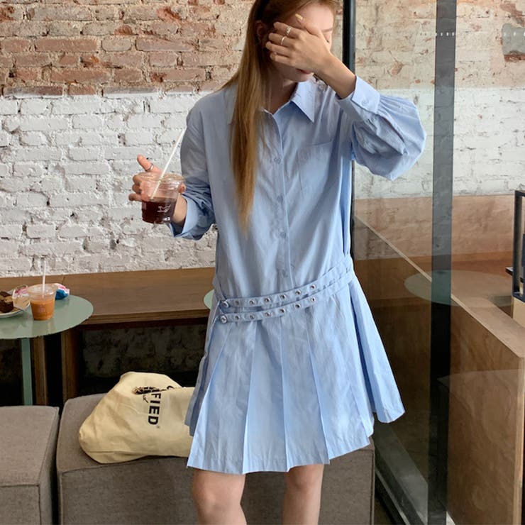 甘辛系ガールズ 【春】ダブルウエストベルト装飾 シャツワンピースプリーツスカート | 17kg | 詳細画像18 