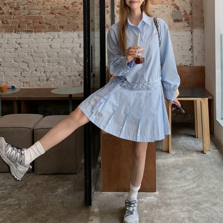 甘辛系ガールズ 【春】ダブルウエストベルト装飾 シャツワンピースプリーツスカート | 17kg | 詳細画像19 