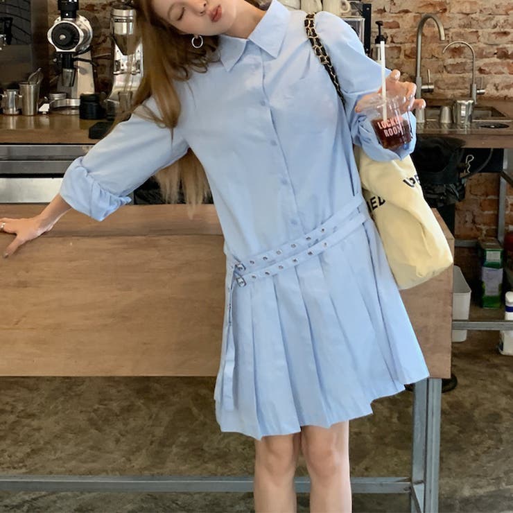 甘辛系ガールズ 【春】ダブルウエストベルト装飾 シャツワンピースプリーツスカート | 17kg | 詳細画像20 