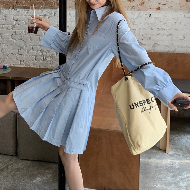 甘辛系ガールズ 【春】ダブルウエストベルト装飾 シャツワンピースプリーツスカート | 17kg | 詳細画像5 