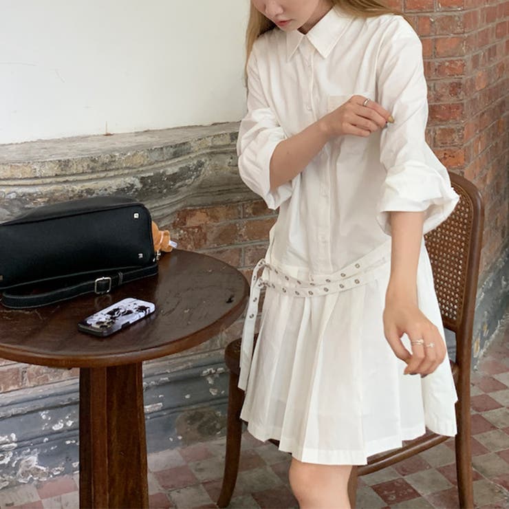 甘辛系ガールズ 【春】ダブルウエストベルト装飾 シャツワンピースプリーツスカート | 17kg | 詳細画像34 