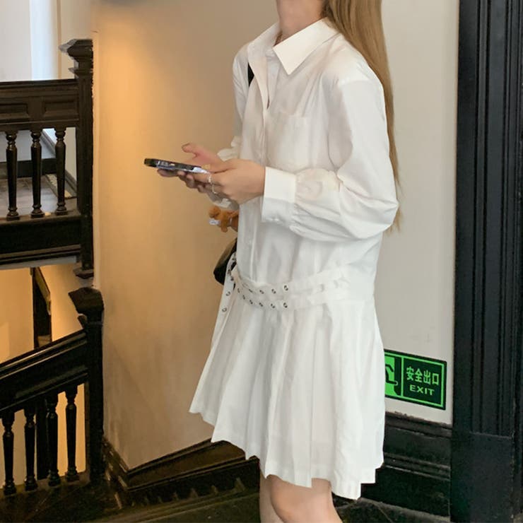 甘辛系ガールズ 【春】ダブルウエストベルト装飾 シャツワンピースプリーツスカート | 17kg | 詳細画像43 