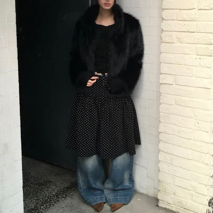 今季トレンド☆【春】スーツ素材ドット柄 フレアスカート体型カバー ミディ丈 | 17kg | 詳細画像2 