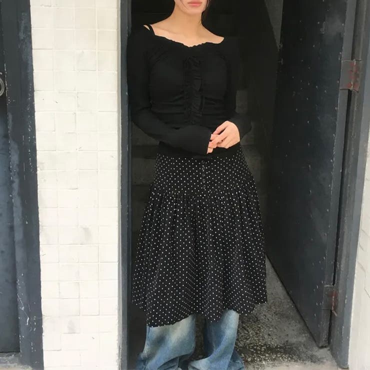 今季トレンド☆【春】スーツ素材ドット柄 フレアスカート体型カバー ミディ丈 | 17kg | 詳細画像8 