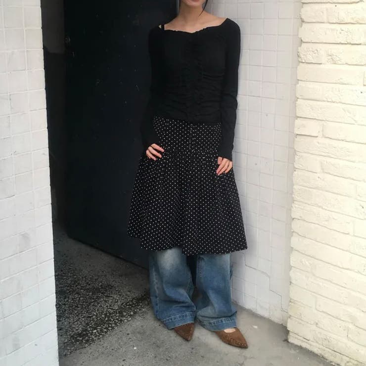 今季トレンド☆【春】スーツ素材ドット柄 フレアスカート体型カバー ミディ丈 | 17kg | 詳細画像4 