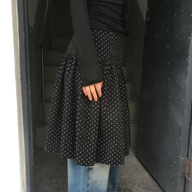 今季トレンド☆【春】スーツ素材ドット柄 フレアスカート体型カバー ミディ丈 | 17kg | 詳細画像5 