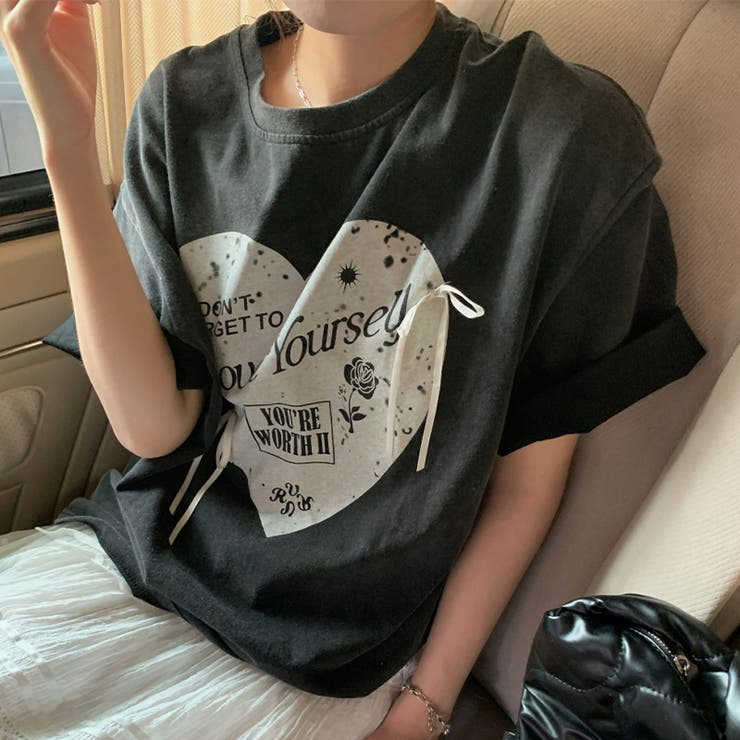 ミレニアル学園風 【春】ハートプリント ルーズTシャツ＋ホワイト | 17kg | 詳細画像7 