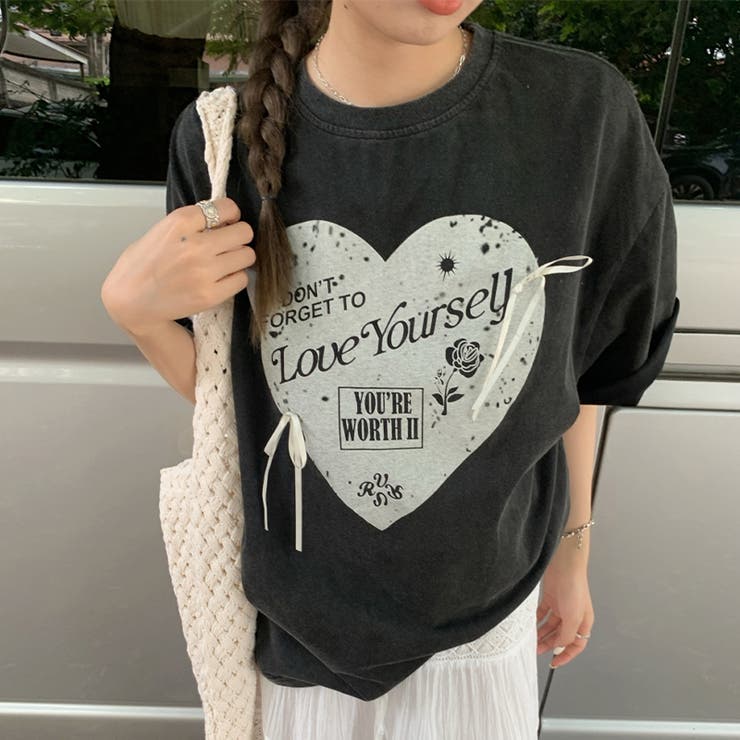 ミレニアル学園風 【春】ハートプリント ルーズTシャツ＋ホワイト | 17kg | 詳細画像8 