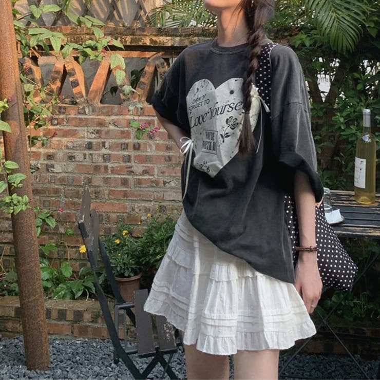 ミレニアル学園風 【春】ハートプリント ルーズTシャツ＋ホワイト | 17kg | 詳細画像9 