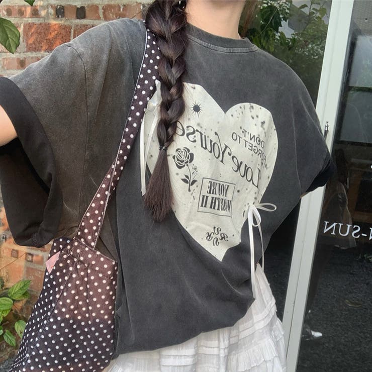 ミレニアル学園風 【春】ハートプリント ルーズTシャツ＋ホワイト | 17kg | 詳細画像11 