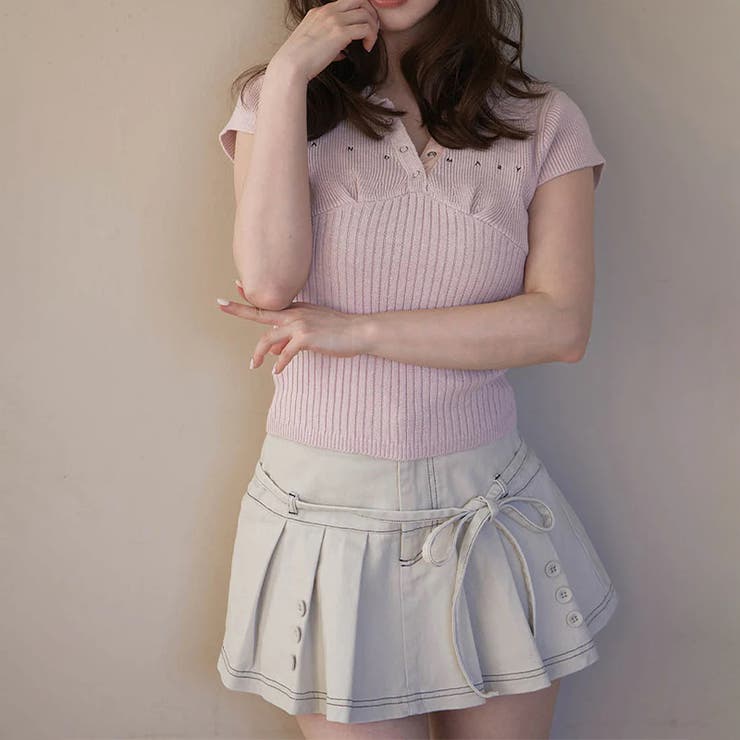 甘辛系ガールズ☆【春】ボタン＆リボン プリーツ Aライン ミニスカート | 17kg | 詳細画像6 