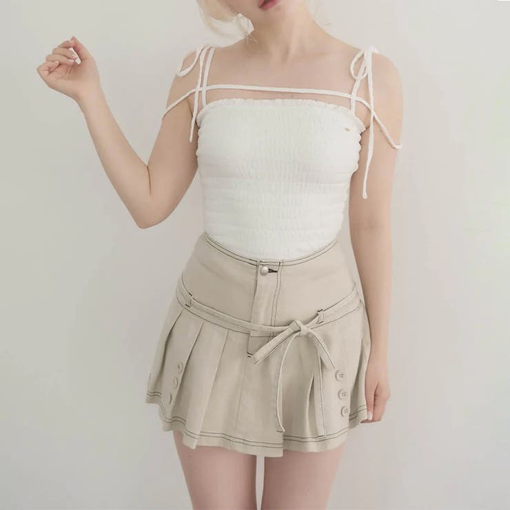 甘辛系ガールズ☆【春】プリーツ キャミソール ショート丈 リボン付きトップス | 17kg | 詳細画像4 