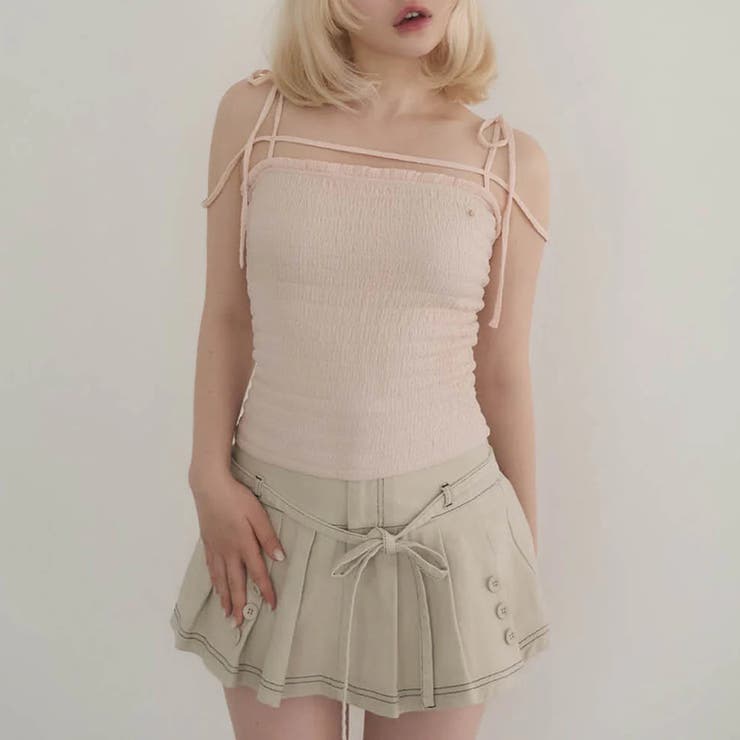 甘辛系ガールズ☆【春】プリーツ キャミソール ショート丈 リボン付きトップス | 17kg | 詳細画像10 