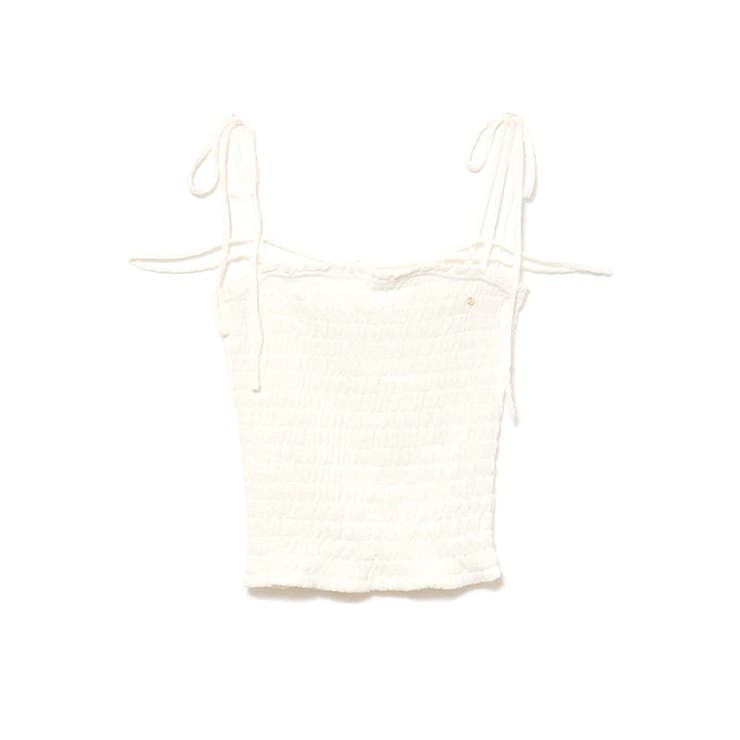 ホワイト | 甘辛系ガールズ☆【春】プリーツ キャミソール ショート丈 リボン付きトップス | 17kg