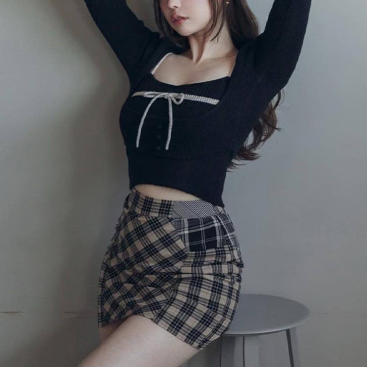 ブラウン2点セット | 甘辛系ガールズ☆【春】ニット プルオーバーリボン付き 2点セット | 17kg