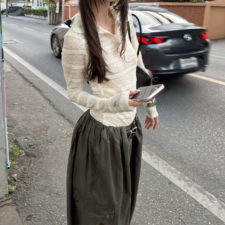 甘辛系ガールズ☆【春】レース切り替え フリルネック 長袖Tシャツ | 17kg | 詳細画像8 