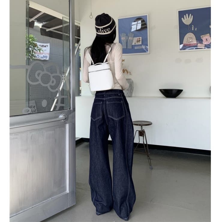 【秋】ダークブルーワイドデニムパンツ レディース ハイウエスト ロング丈 | 17kg | 詳細画像6 