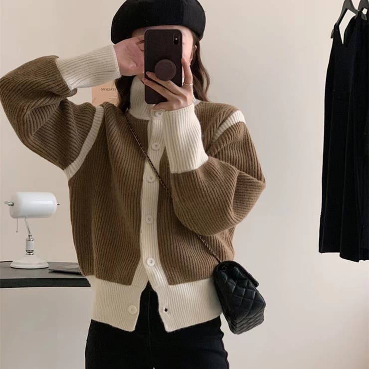 【SHOPLIST限定】柔らかいバイカラータートルネックカーディガン | 17kg | 詳細画像3 