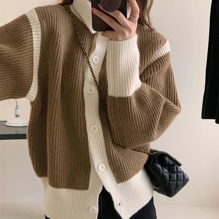 【SHOPLIST限定】柔らかいバイカラータートルネックカーディガン | 17kg | 詳細画像4 