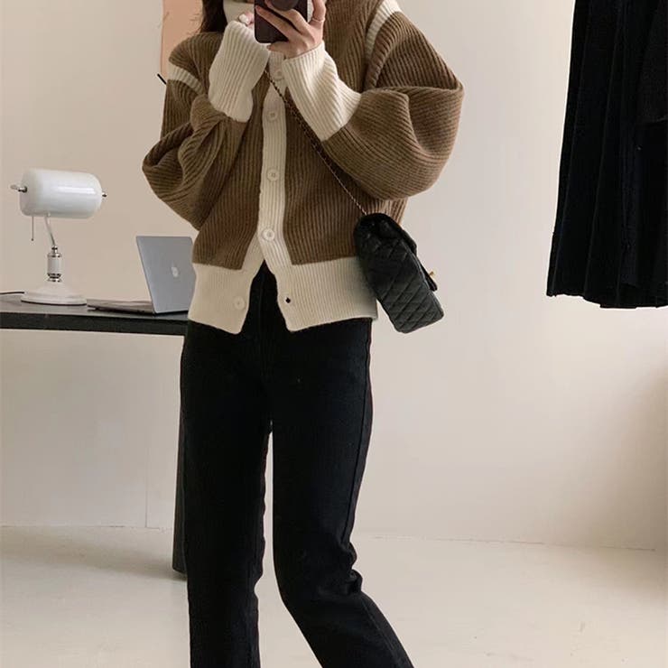 【SHOPLIST限定】柔らかいバイカラータートルネックカーディガン | 17kg | 詳細画像5 