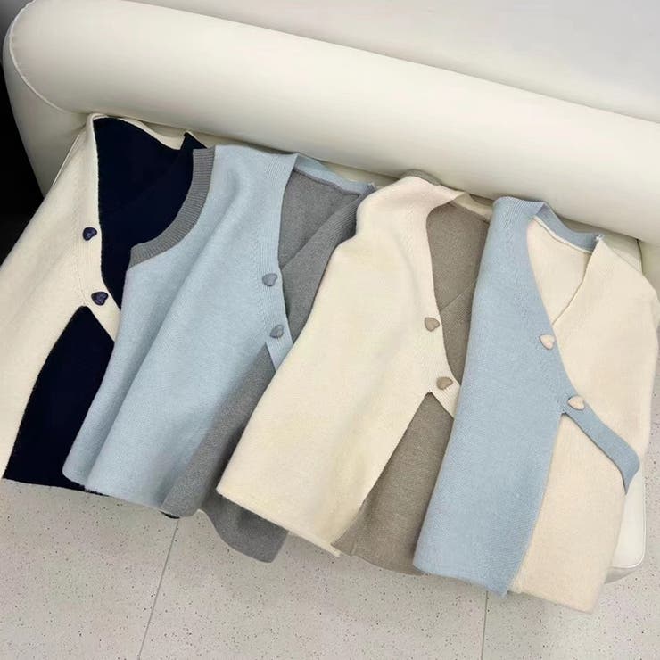 【SHOPLIST限定】大人っぽい斜めボタンVネックベストカーディガン | 17kg | 詳細画像2 