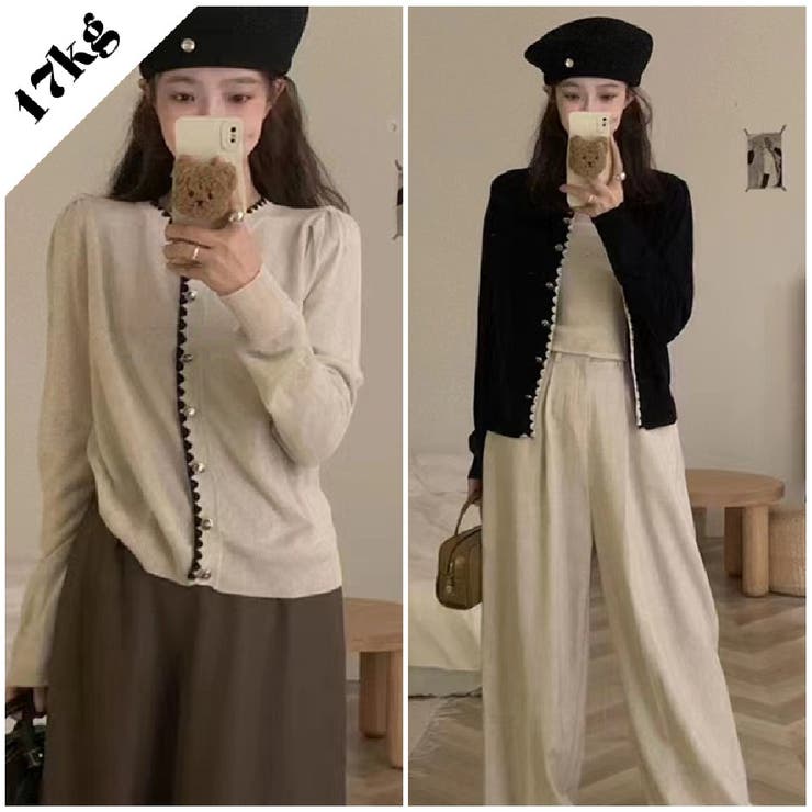 【SHOPLIST限定】柔らかく優しい雰囲気が漂うニットバイカラーカーディガン | 17kg | 詳細画像1 