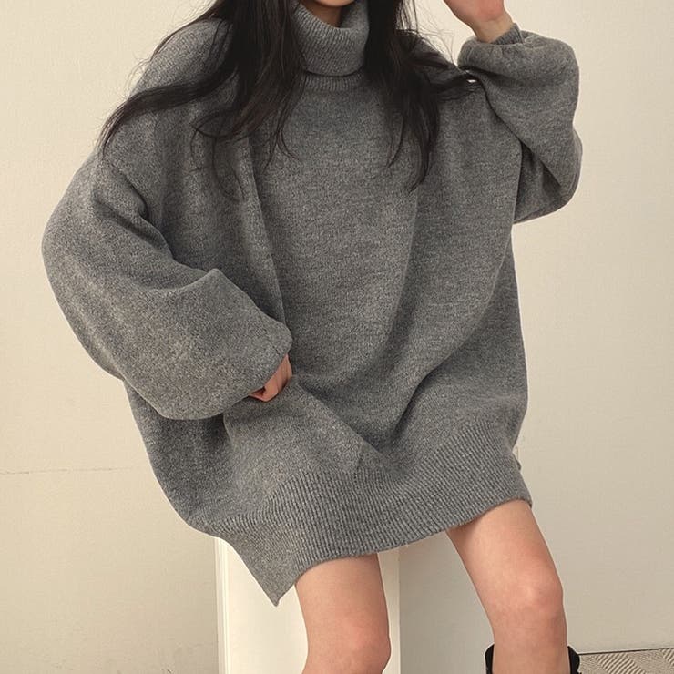 【SHOPLIST限定】高い襟とオーバーサイズの中長丈のニットセーター | 17kg | 詳細画像13 