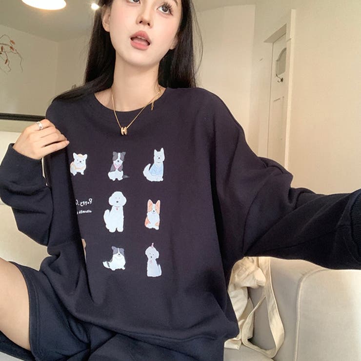 【SHOPLIST限定】犬のプリントが入ったラウンドネックのゆったりとしたパーカ… | 17kg | 詳細画像10 