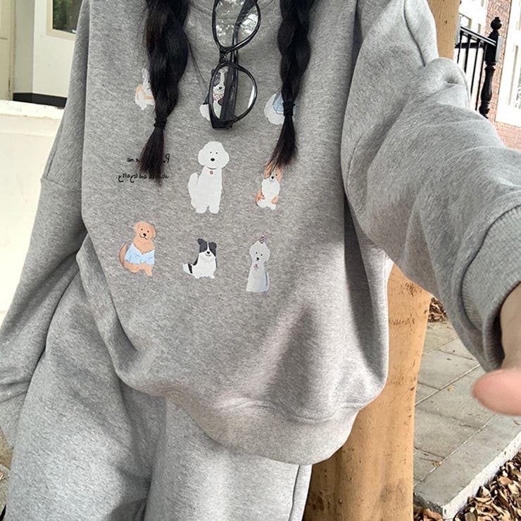 【SHOPLIST限定】犬のプリントが入ったラウンドネックのゆったりとしたパーカ… | 17kg | 詳細画像22 