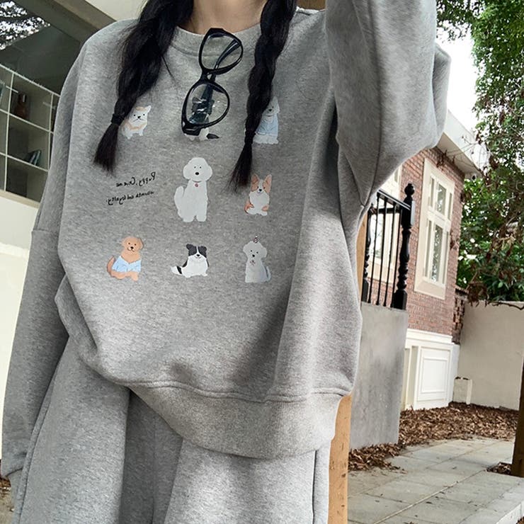 【SHOPLIST限定】犬のプリントが入ったラウンドネックのゆったりとしたパーカ… | 17kg | 詳細画像26 