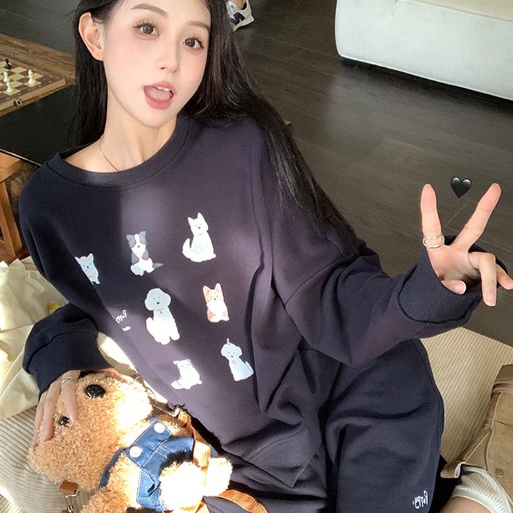 【SHOPLIST限定】犬のプリントが入ったラウンドネックのゆったりとしたパーカ… | 17kg | 詳細画像7 