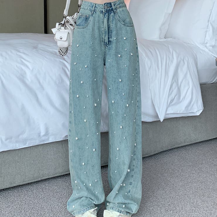 パール付きデザイン感のあるハイウエストでスリムなストレートレッグのデニムパンツ | 17kg | 詳細画像2 