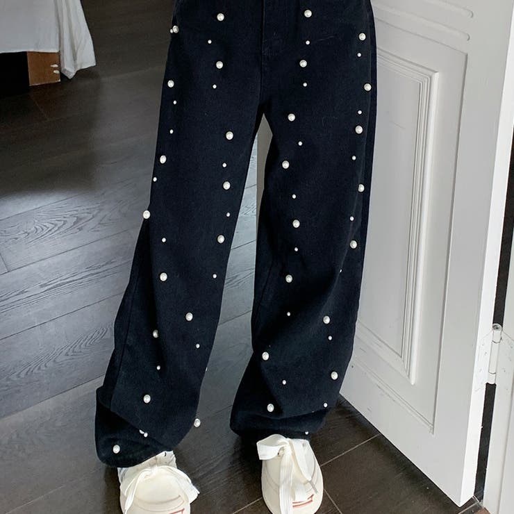 パール付きデザイン感のあるハイウエストでスリムなストレートレッグのデニムパンツ | 17kg | 詳細画像10 