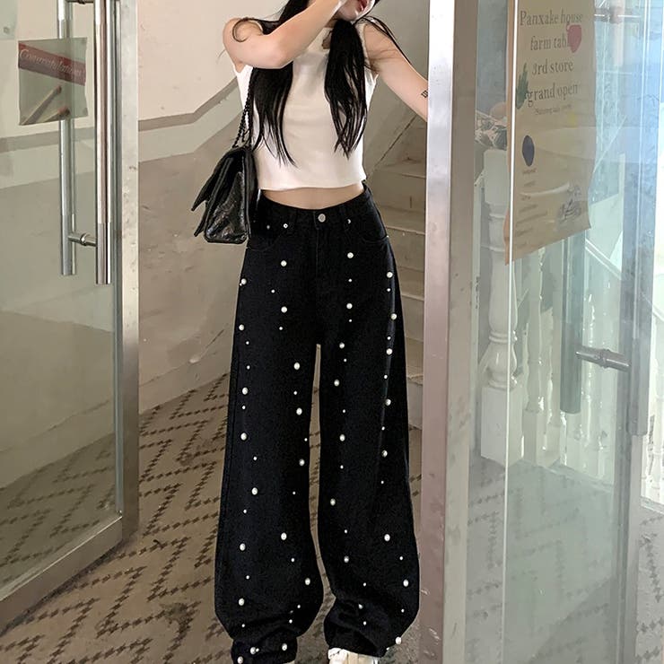 パール付きデザイン感のあるハイウエストでスリムなストレートレッグのデニムパンツ | 17kg | 詳細画像11 