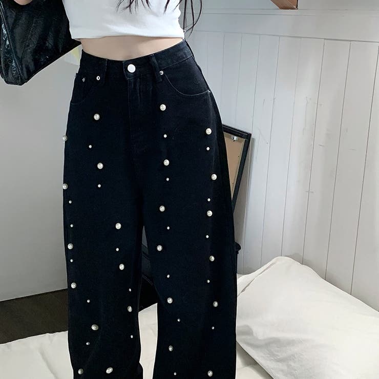 パール付きデザイン感のあるハイウエストでスリムなストレートレッグのデニムパンツ | 17kg | 詳細画像13 